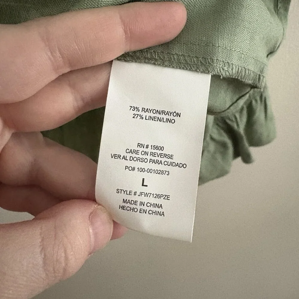 Daisy & Delilah Stitch Fix Women L Green Linen Blend Boho Larisa Peplum Top NWT